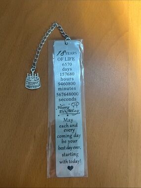 NEW Silver-tone 18th Birthday Bookmark with Cake Charm